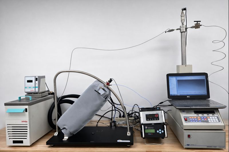 High-pressure viscometer system for deepwater umbilical chemical stability and viscosity testing up to 20,000 psi
